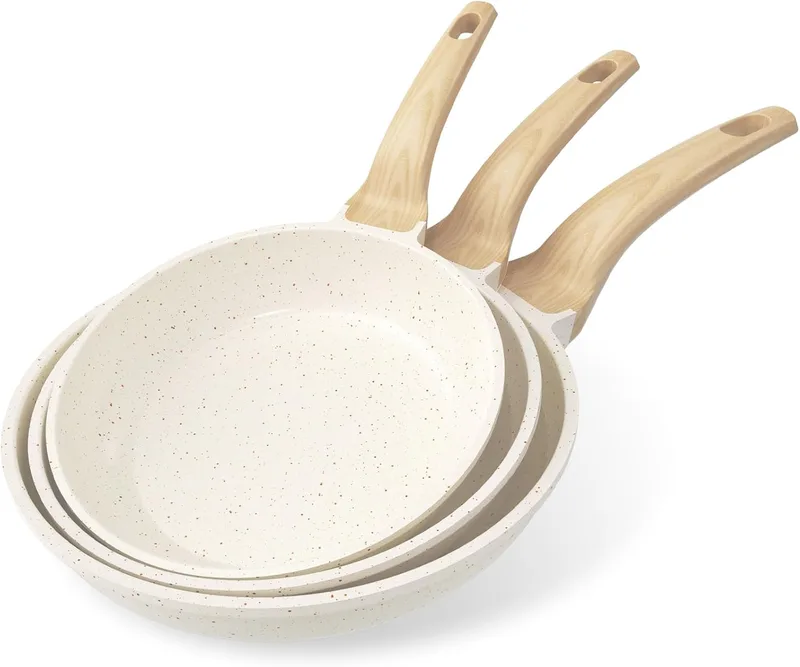 YASHE ▫️ Conjunto de 3 frigideiras antiaderentes de 20/24/28 cm com revestimento de granito – Compatíveis com indução, leves, duradouras e saudáveis para a cozinha do dia a dia