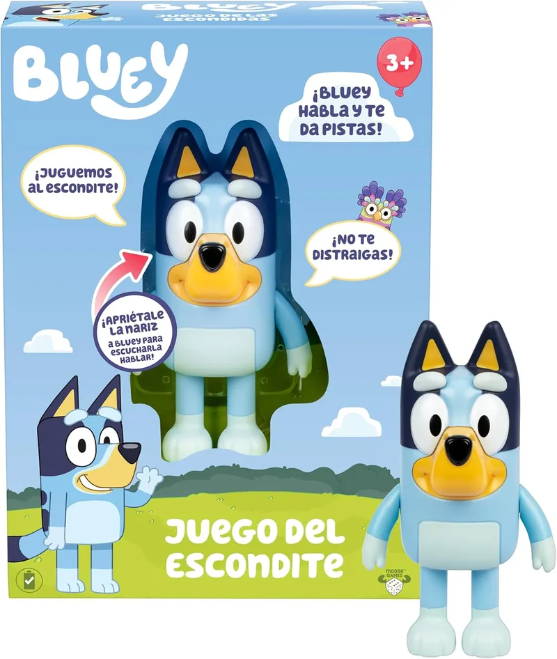 Moose ▫️ Jogo de esconde-esconde da Bluey, esconde a Bluey e aperta-lhe o nariz para reiniciar a contagem decrescente. Ela fala e ri-se para ajudar a encontrá-la. As crianças podem dançar ao som das músicas do espetáculo