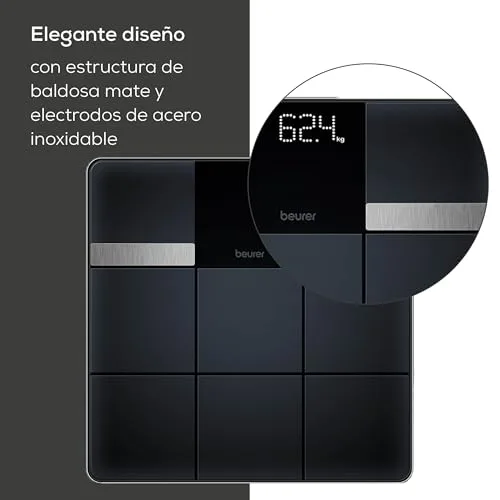 Beurer ▫️ BF 450 – balança pessoal com ligação à aplicação, balança digital de gordura corporal com 17 parâmetros de medição, superfície mate em mosaico, 8 memórias de utilizador, 180 kg 4