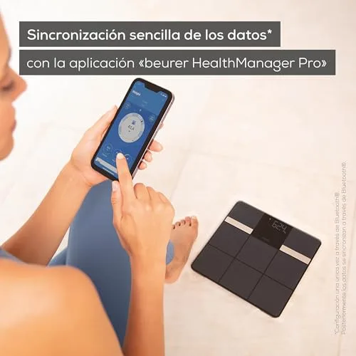 Beurer ▫️ BF 450 – balança pessoal com ligação à aplicação, balança digital de gordura corporal com 17 parâmetros de medição, superfície mate em mosaico, 8 memórias de utilizador, 180 kg 5