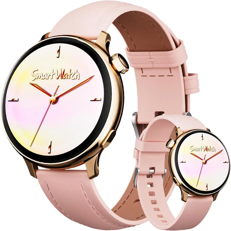 OKYUK ▫️ Smartwatch feminino com chamadas, Smartwatch feminino HD de 1,27" com frequência cardíaca de 24 horas, SpO2 e monitorização do sono, mais de 90 modos desportivos, compatível com Android e iOS (dourado)