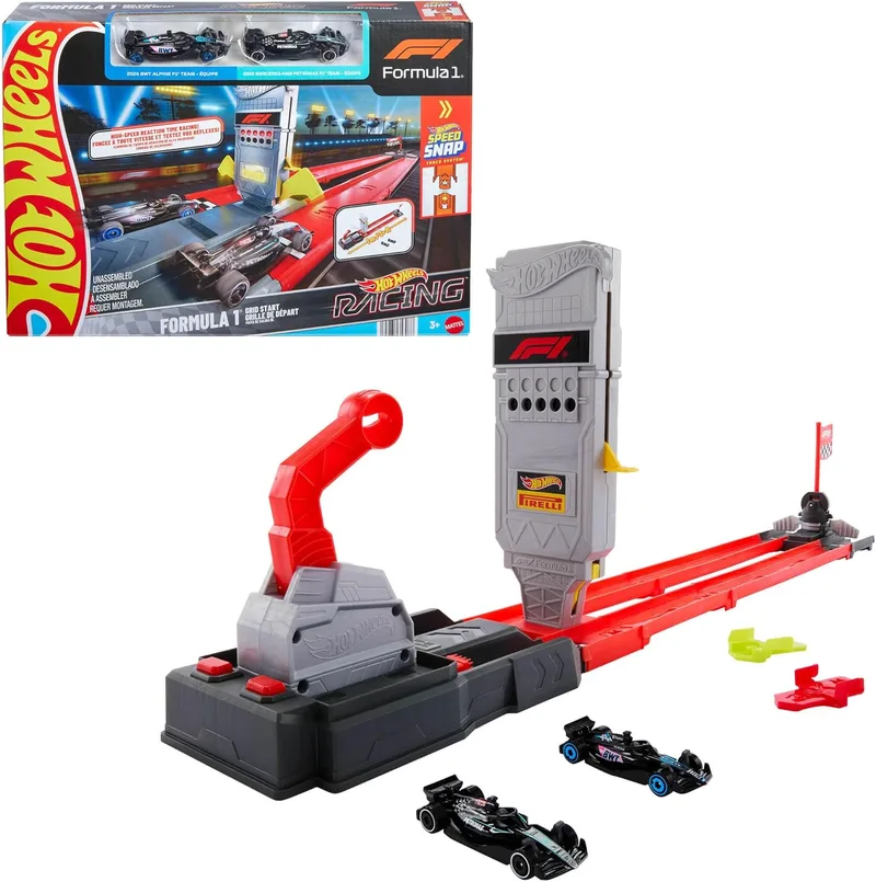 Hot Wheels ▫️ Conjunto de pista «Grid Start» de Fórmula 1 com 2 carros