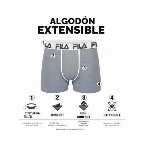 FILA ▫️ Cuecas Boxer de Algodão para Homem, Roupa Interior Masculina, Elásticas, Tecido Respirável (Conjunto de 4) 3