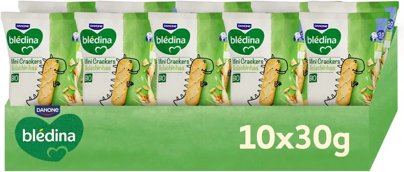 Blédina ▫️ Bolachas BIO, Pacotes de bolachas saudáveis para crianças. Mini-bolachas sem açúcares adicionados. A partir dos 10 meses, embalagem de 8 x 30 g