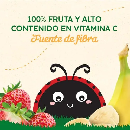Blédina ▫️ Saquinhos de morango e banana para bebés. Saquinho com 100% de fruta, sem açúcares adicionados e com elevado teor de vitamina C, fonte de fibra. A partir dos 6 meses, embalagem de 6 x 100 g 5