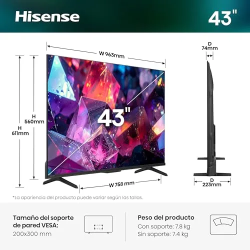 Hisense ▫️ 43E7Q Pro - Smart TV Hi-QLED de 43 polegadas, 4K, 144 Hz nativos 2