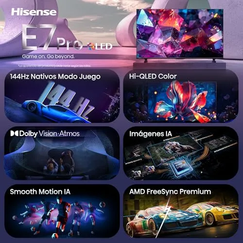 Hisense ▫️ 43E7Q Pro - Smart TV Hi-QLED de 43 polegadas, 4K, 144 Hz nativos 3