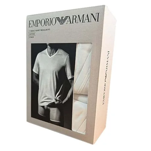 Emporio Armani ▫️ Conjunto de 2 camisolas de algodão puro com decote em V para homem, cor branca, tamanho S 4