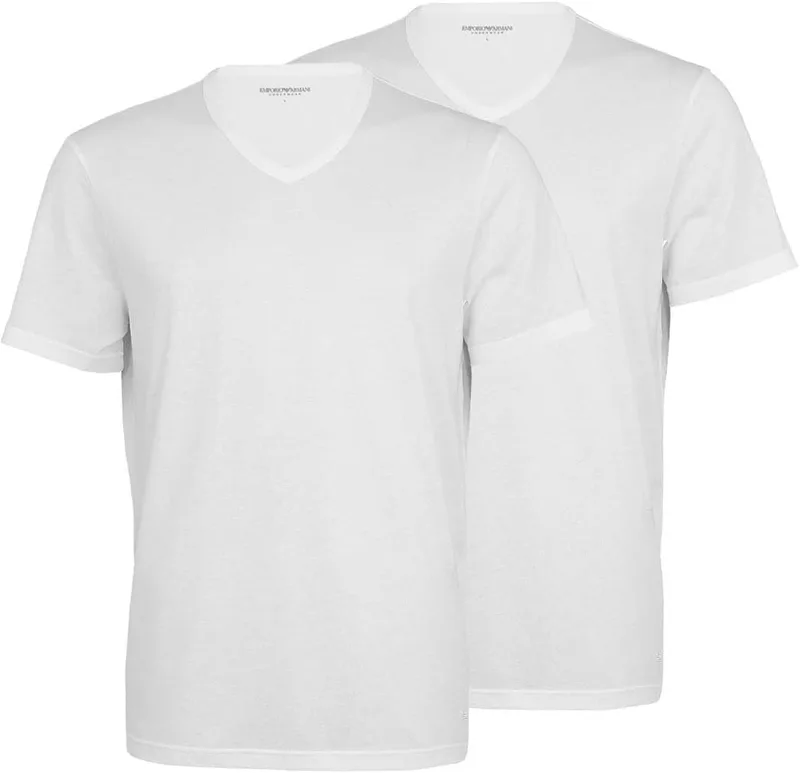 Emporio Armani ▫️ Conjunto de 2 camisolas de algodão puro com decote em V para homem, cor branca, tamanho S