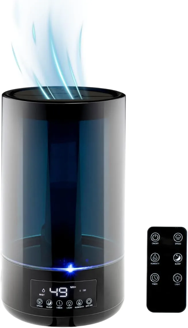 Grundig ▫️ HD-1903A - Humidificador ultrassónico (4,3 L, com temporizador e luz noturna, com comando à distância, cor preta)
