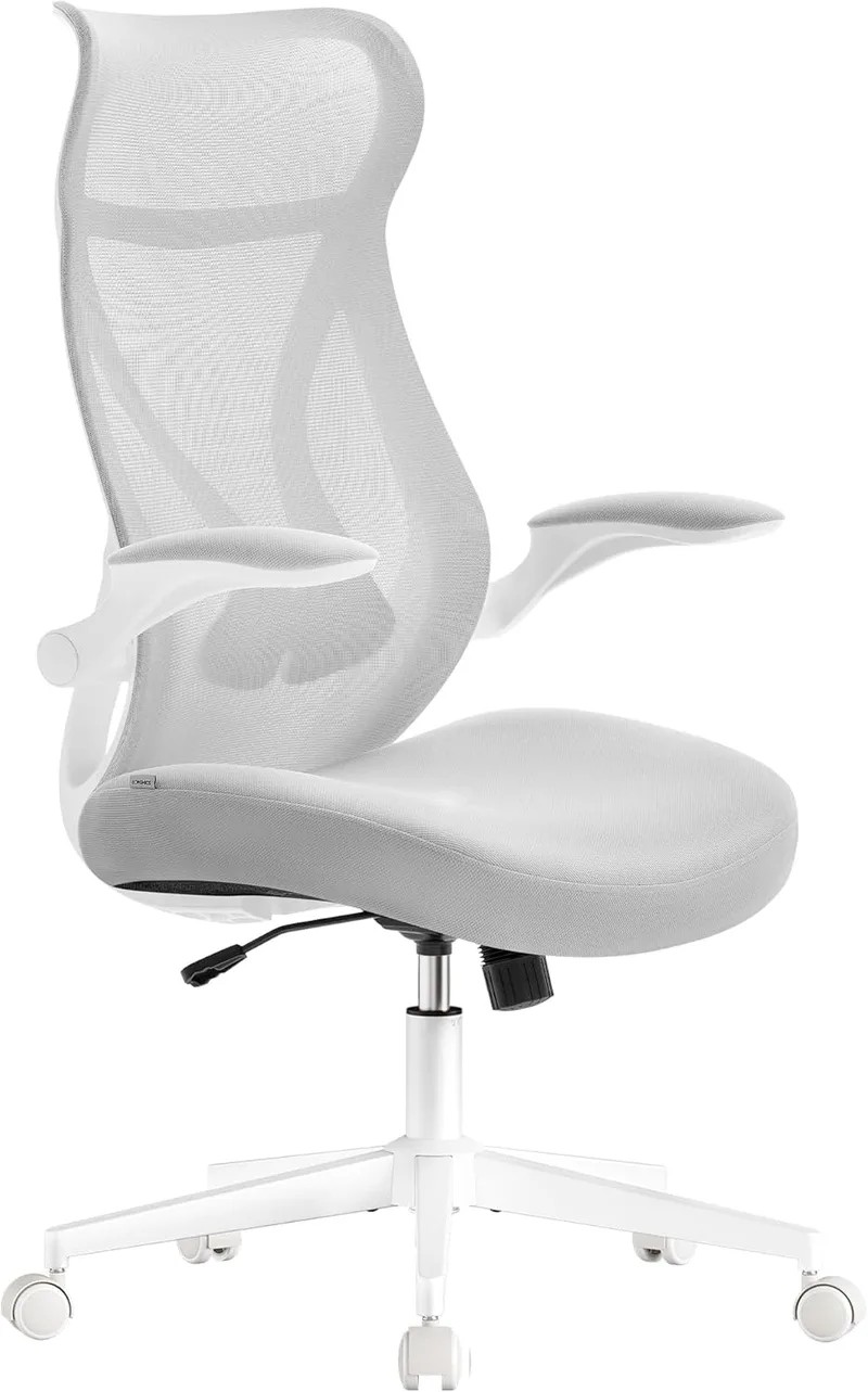 SONGMICS ▫️ Cadeira de escritório ergonómica, ajustável em altura, encosto ergonómico, giratória com apoio para a cabeça, apoios de braços rebatíveis, carga 150 kg, cinzento Dove OBN088GD01