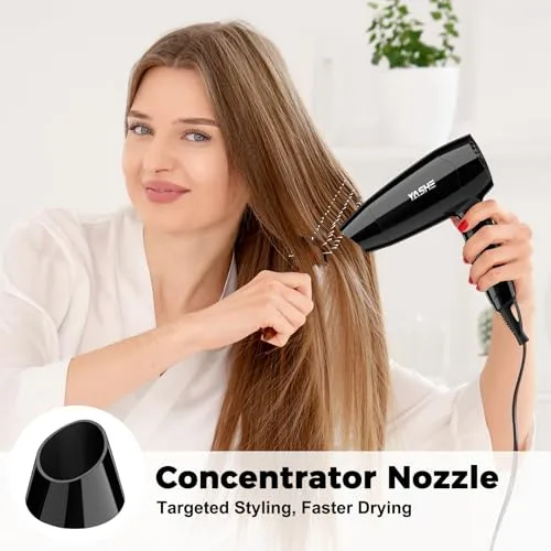 YASHE ▫️ Secador de cabelo dobrável 1200 W, compacto, com 2 níveis de calor e velocidade, bocal de precisão, cabo de 1,8 m, gancho para pendurar, leve, ideal para viagens, uso doméstico, hotéis ou residências, preto 5