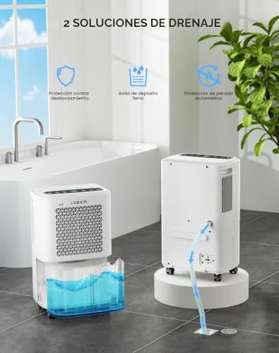 LVBAIR ▫️ Desumidificador elétrico de 12 l/dia, desumidificador potente, poupança de energia, portátil, 3 modos e controlo inteligente da humidade, desumidificador elétrico 6