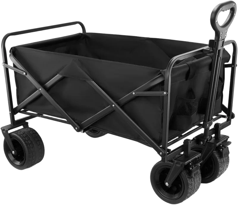 HyperMotion ▫️ Carrinho de praia dobrável com rodas, carrinho de praia para transporte com 80 L e capacidade de carga de 80 kg, carrinho dobrável com rodas grandes de 360°, tecido Oxford 600D, pega ajustável de 66 a 92 cm, para acampamento