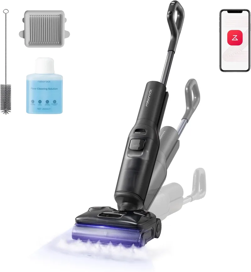 roborock ▫️ F25 Ultra: Aspirador para limpeza a seco e a húmido, esfregona sem fios a vapor a 180 °C, esfregona com água quente a 86 °C, Tudo num só, autolimpeza, design plano de 180°, rodas com assistente de IA