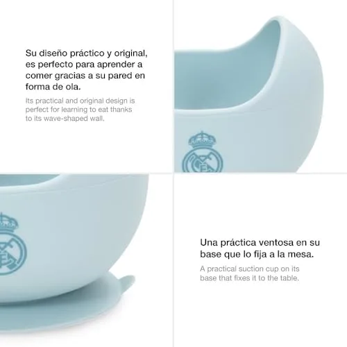 Interbaby ▫️ Conjunto de louça infantil de 4 peças em silicone, Real Madrid, azul | Prato, taça, colher e caneca | Adequado para micro-ondas e máquina de lavar louça | Sem BPA 3