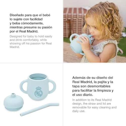 Interbaby ▫️ Conjunto de louça infantil de 4 peças em silicone, Real Madrid, azul | Prato, taça, colher e caneca | Adequado para micro-ondas e máquina de lavar louça | Sem BPA 4