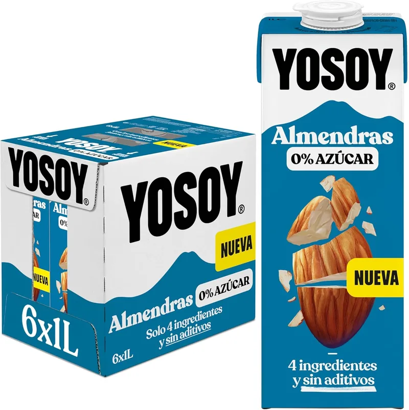 YOSOY ▫️ Bebida Vegetal de Amêndoas Sem Açúcar, embalagem de 6 x 1 L