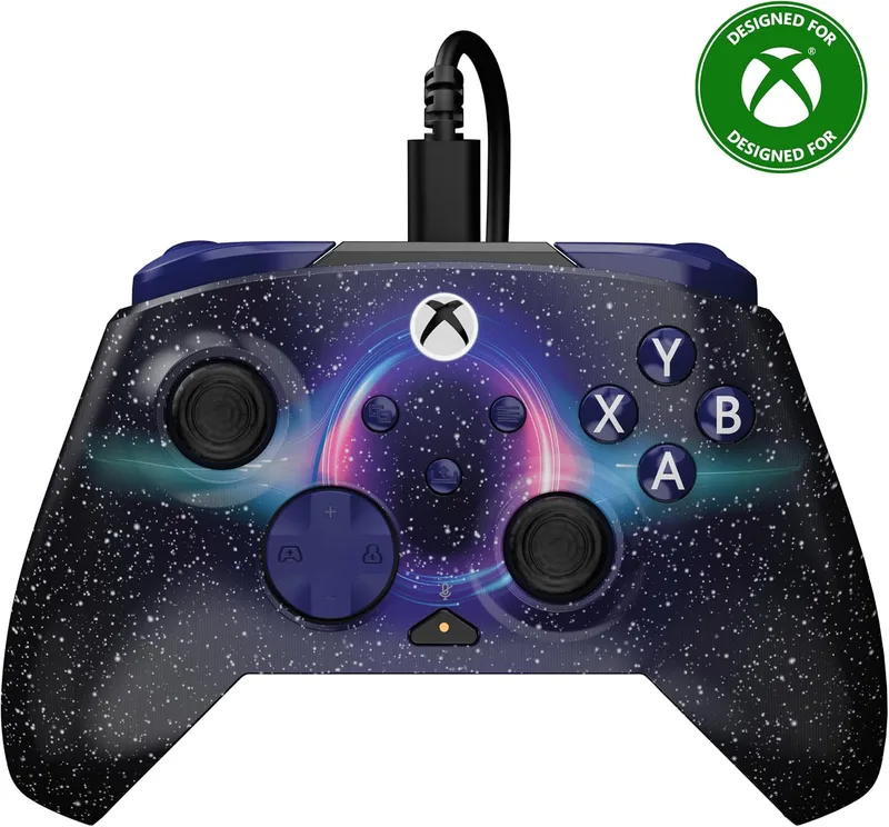 Turtle Beach ▫️ Comando de jogos com fio Rematch Advanced Lenticular Dark Cosmos. Com licença oficial da Xbox, botões substituíveis, gatilhos ultracurtos e controlos de áudio