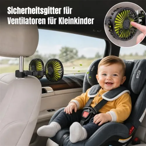 ZOBMIO ▫️ Z0BMIO Ventilador de carro para o banco traseiro de 12 V, com duas cabeças, para encosto de cabeça do carro, ventilador compacto de 12 V, com refrigeração potente e silenciosa, ventilador USB giratório a 360° 5