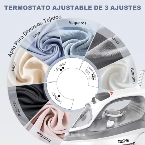 YASHE ▫️ Ferro a vapor de 2300 W com sola antiaderente de aquecimento rápido, depósito de água de 300 ml, Vapor contínuo de 25 g/min, jato de vapor de 150 g/min, autolimpeza, anticalcário e antigotejamento. Ferro de engomar 2