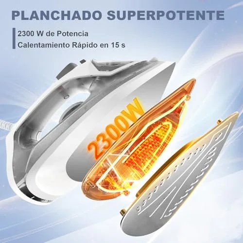 YASHE ▫️ Ferro a vapor de 2300 W com sola antiaderente de aquecimento rápido, depósito de água de 300 ml, Vapor contínuo de 25 g/min, jato de vapor de 150 g/min, autolimpeza, anticalcário e antigotejamento. Ferro de engomar 3
