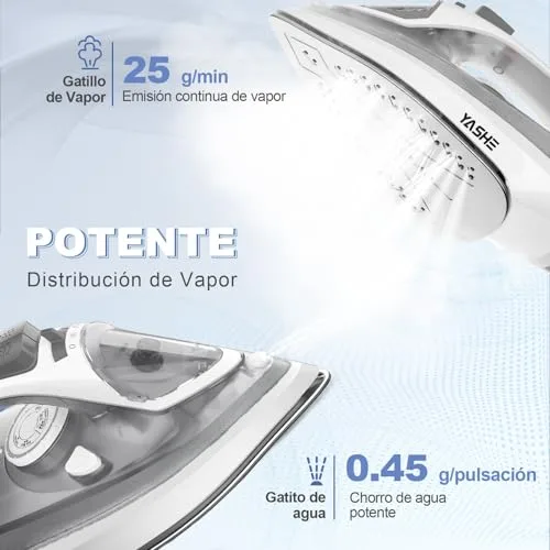 YASHE ▫️ Ferro a vapor de 2300 W com sola antiaderente de aquecimento rápido, depósito de água de 300 ml, Vapor contínuo de 25 g/min, jato de vapor de 150 g/min, autolimpeza, anticalcário e antigotejamento. Ferro de engomar 4