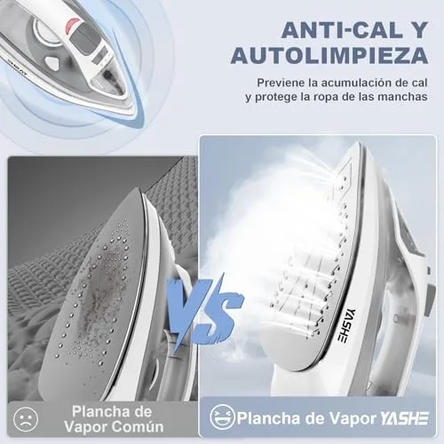 YASHE ▫️ Ferro a vapor de 2300 W com sola antiaderente de aquecimento rápido, depósito de água de 300 ml, Vapor contínuo de 25 g/min, jato de vapor de 150 g/min, autolimpeza, anticalcário e antigotejamento. Ferro de engomar 5