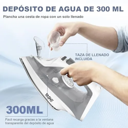 YASHE ▫️ Ferro a vapor de 2300 W com sola antiaderente de aquecimento rápido, depósito de água de 300 ml, Vapor contínuo de 25 g/min, jato de vapor de 150 g/min, autolimpeza, anticalcário e antigotejamento. Ferro de engomar 6