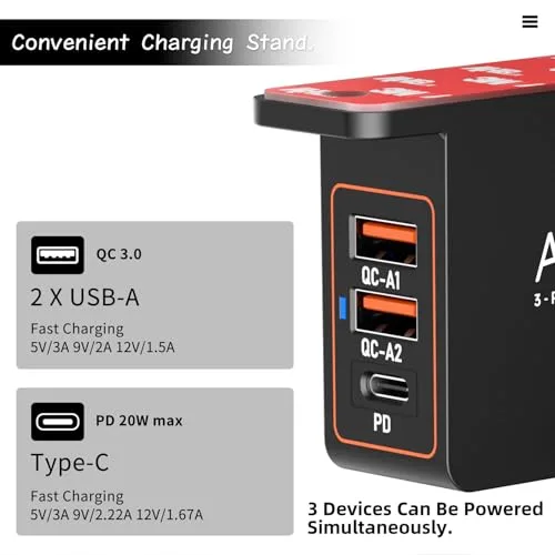 ALACOO ▫️ Suporte para auscultadores com carregador USB debaixo da secretária, suporte para auscultadores com estação de carregamento USB de 3 portas (20 W PD e QC3.0) e iWatch Stand – Base de carregamento dupla para relógios inteligentes 4