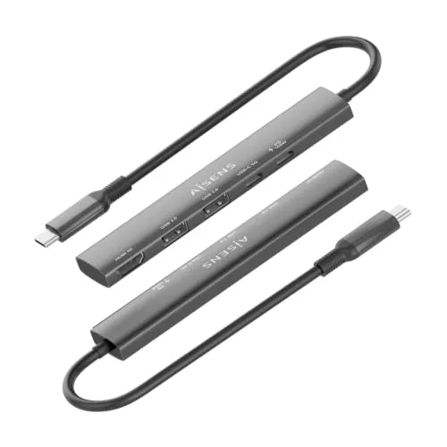 AISENS ▫️ ASUC-5P022-GR - Base USB-C 5 em 1, USB-C para 1xHDMI, 2xUSB-A, 1xUSB-C, 1xUSB-C PD, cinzento, 15 cm 3