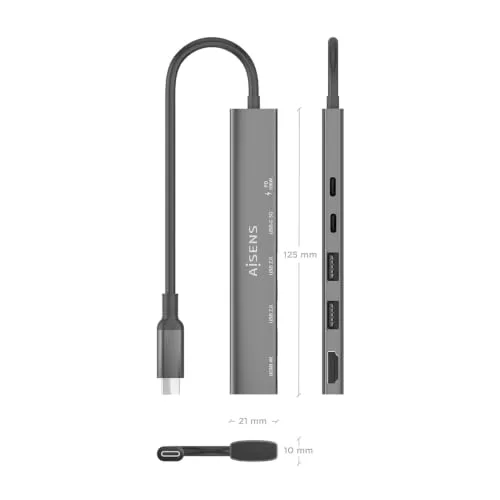AISENS ▫️ ASUC-5P022-GR - Base USB-C 5 em 1, USB-C para 1xHDMI, 2xUSB-A, 1xUSB-C, 1xUSB-C PD, cinzento, 15 cm 4