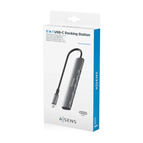 AISENS ▫️ ASUC-5P022-GR - Base USB-C 5 em 1, USB-C para 1xHDMI, 2xUSB-A, 1xUSB-C, 1xUSB-C PD, cinzento, 15 cm 7