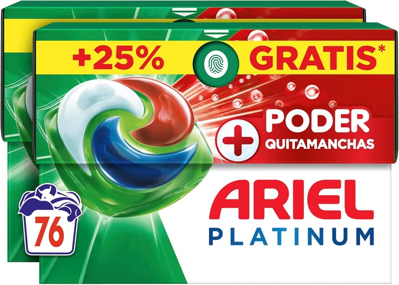 Ariel ▫️ PODS Platinum Detergente Líquido para Máquina de Lavar Roupa, 76 Cápsulas/Pastilhas, Sabão com Poder Extra para Remoção de Manchas, Limpeza Profunda