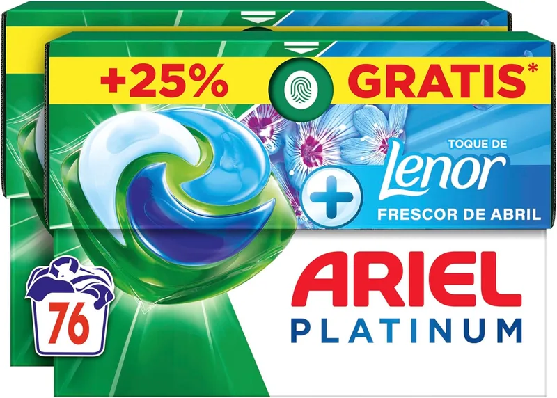 Ariel ▫️ Detergente líquido para máquinas de lavar roupa PODS Platinum 76 cápsulas/comprimidos, sabão April Freshness, limpeza profunda mesmo nos ciclos mais frios