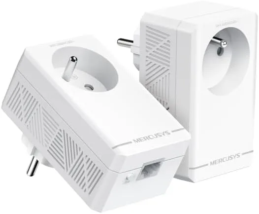 MERCUSYS ▫️ Kit MP500P – Powerline AV1000 com porta Gigabit e tomada de passagem, 2 adaptadores PLC, rede elétrica de alta velocidade, Plug & Play, ideal para streaming 4K e jogos
