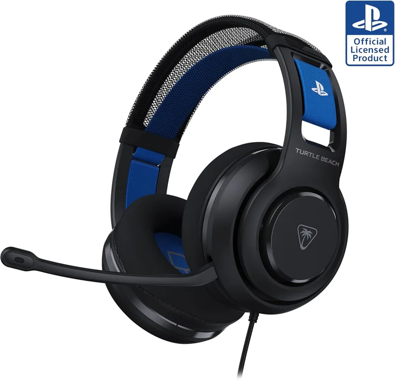 Turtle Beach ▫️ Atlas 200 Preto Auscultadores para jogos com fios oficialmente licenciados para PlayStation, PS5, PS4, drivers Nanoclear de 50 mm, microfone com função Mute quando dobrado