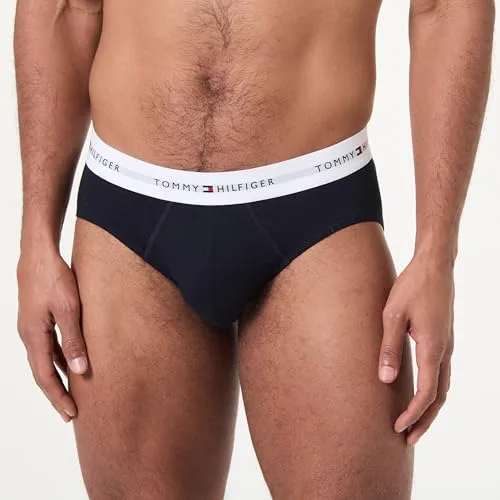 Tommy Hilfiger ▫️ Premium Essentials - Conjunto de 3 cuecas de algodão elástico, cor azul-marinho com verde-oliva escuro, cinzento-claro e cinzento-glaciar, multicolorido (vermelho primário/branco/azul-celeste do deserto), XS 2