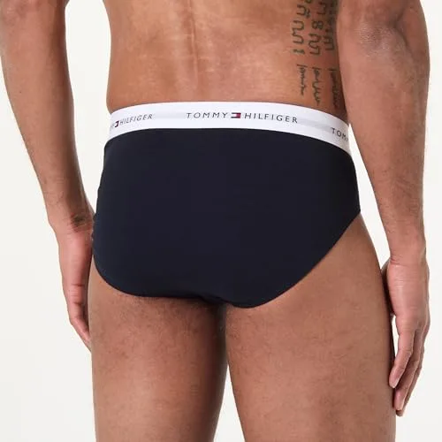 Tommy Hilfiger ▫️ Premium Essentials - Conjunto de 3 cuecas de algodão elástico, cor azul-marinho com verde-oliva escuro, cinzento-claro e cinzento-glaciar, multicolorido (vermelho primário/branco/azul-celeste do deserto), XS 4