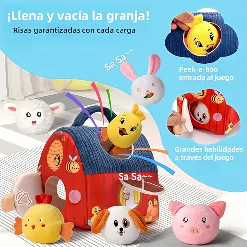 VORENUS ▫️ Brinquedo Montessori para bebés dos 6 aos 12 meses, conjunto de quinta em tecido macio com 6 animais - Brinquedo sensorial com celeiro, chocalhos, tecido franzido, espelho, jogos educativos e de motricidade para crianças 3