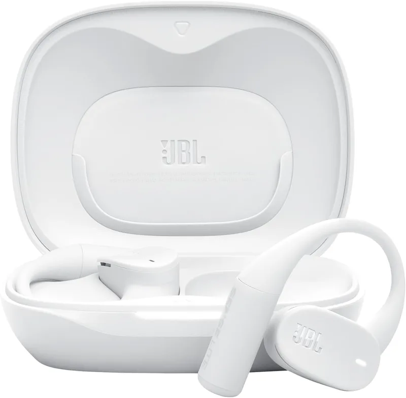 JBL ▫️ Auscultadores sem fios sobre o ouvido Sense Lite True Wireless, design de gancho, condução de ar, OpenSound, autonomia da bateria de 32 horas, IP54 resistente à água/poeira, Auscultadores Branco