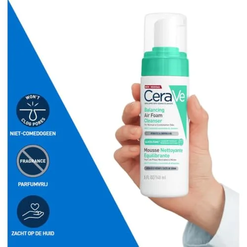 CeraVe ▫️ Espuma de limpeza equilibrante e produto de limpeza facial em espuma para peles normais e mistas 3