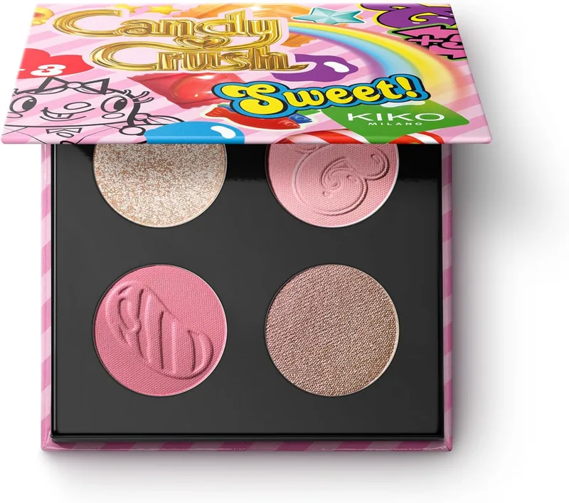 Kiko Milano ▫️ Candy Crush™ Multi Finish Eyeshadow Palette 02, Paleta com 4 sombras de olhos opacas, metálicas e cintilantes