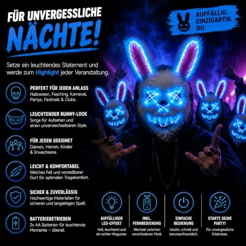 TK Gruppe Timo Klingler ▫️ Máscara LED de Halloween ao estilo «Purge», iluminação regulável e rosto luminoso – Fato para homens e mulheres para o Halloween e o carnaval (várias cores à escolha) 2