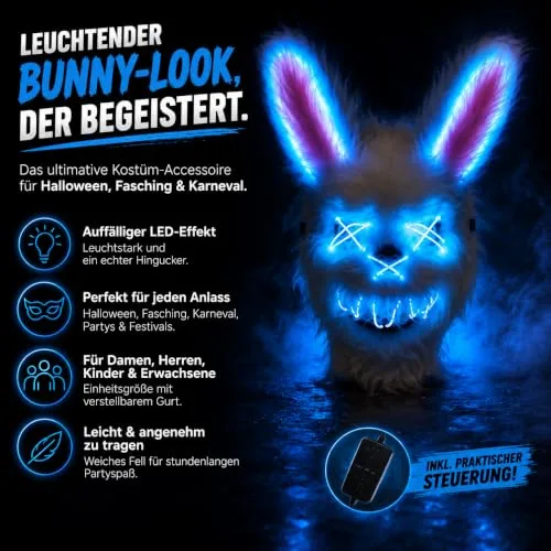 TK Gruppe Timo Klingler ▫️ Máscara LED de Halloween ao estilo «Purge», iluminação regulável e rosto luminoso – Fato para homens e mulheres para o Halloween e o carnaval (várias cores à escolha) 3