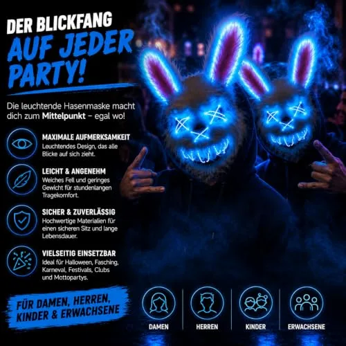 TK Gruppe Timo Klingler ▫️ Máscara LED de Halloween ao estilo «Purge», iluminação regulável e rosto luminoso – Fato para homens e mulheres para o Halloween e o carnaval (várias cores à escolha) 4