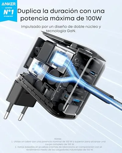 Anker ▫️ Carregador de carregamento rápido USB-C de 100 W com 3 portas GAN 2