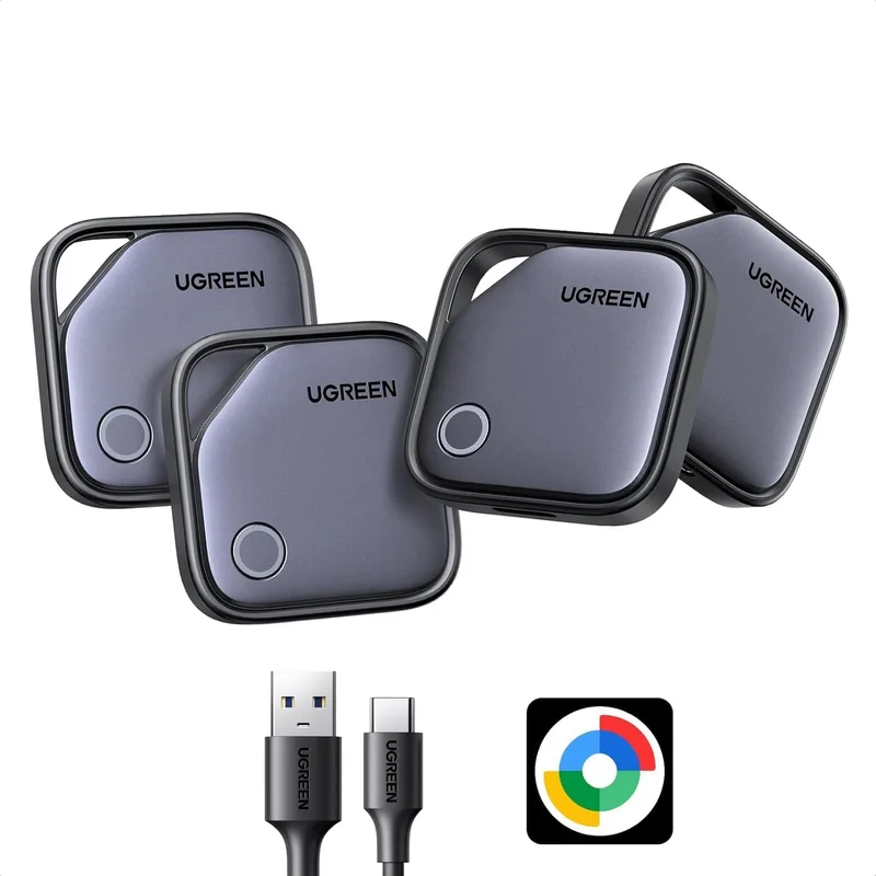 UGREEN ▫️ FineTrack G Smart Finder (apenas para Android) – Localizador USB-C com função de carregamento, compatível com o Google Find Hub, para carteiras, chaves, bagagem e malas, com autonomia de 1 ano (4 unidades)