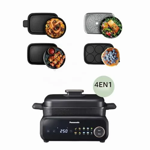 Panasonic ▫️ NF-GM400 Multi Cooker 4 em 1, Grelhador Elétrico, Fritar, Cozedura Lenta, Churrasco, Cozedura a Vapor, Saltear, 1400 W, 40-250 °C, 9 modos automáticos, exaustor, tabuleiros laváveis na máquina de lavar louça 2