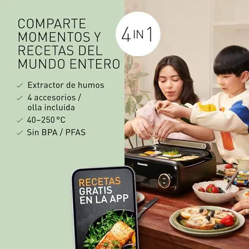 Panasonic ▫️ NF-GM400 Multi Cooker 4 em 1, Grelhador Elétrico, Fritar, Cozedura Lenta, Churrasco, Cozedura a Vapor, Saltear, 1400 W, 40-250 °C, 9 modos automáticos, exaustor, tabuleiros laváveis na máquina de lavar louça 4